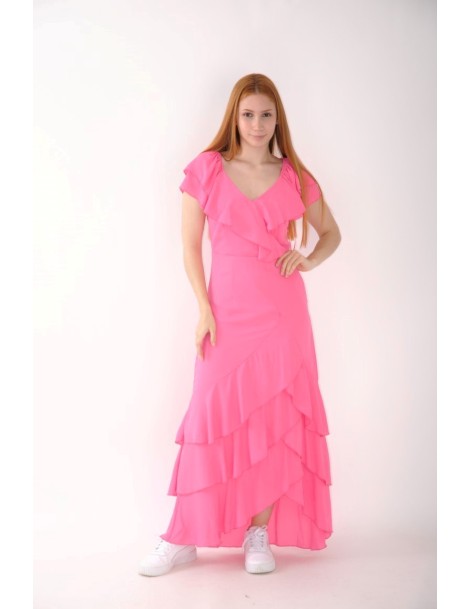 VESTIDO ESTAMPADO C/ FOLHOS