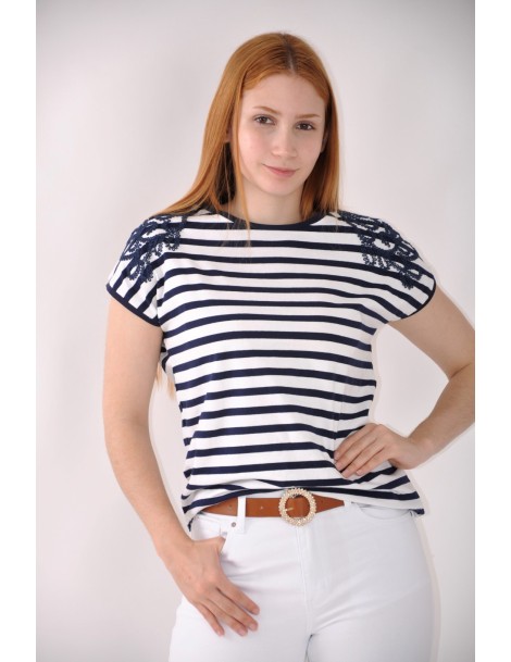 CAMISETA ESTAMPADA FLORES C/RAYAS 