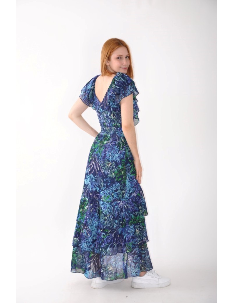 VESTIDO ESTAMPADO C/ FOLHOS
