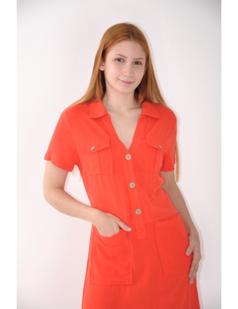 VESTIDO LINO BOLSILLOS 