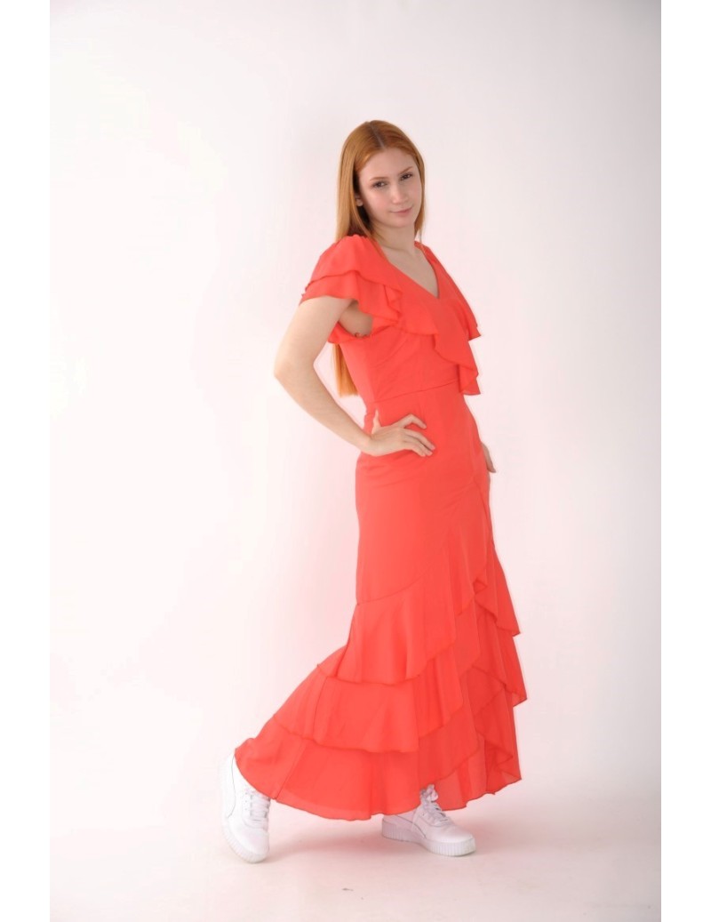 VESTIDO ESTAMPADO C/ FOLHOS