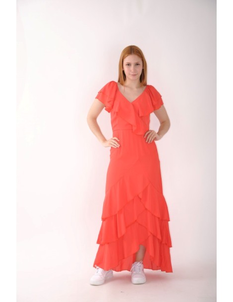 VESTIDO ESTAMPADO C/ FOLHOS