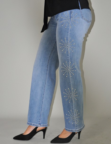 PANTALÓN VAQUERO PIERNA ANCHA C/APLICACIONES