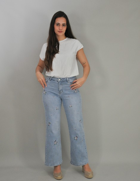 PANTALÓN PIERNA ANCHA BORDADOS FLORES