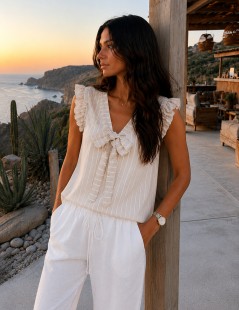 BLUSA RISCAS C/LAÇO PESCOÇO