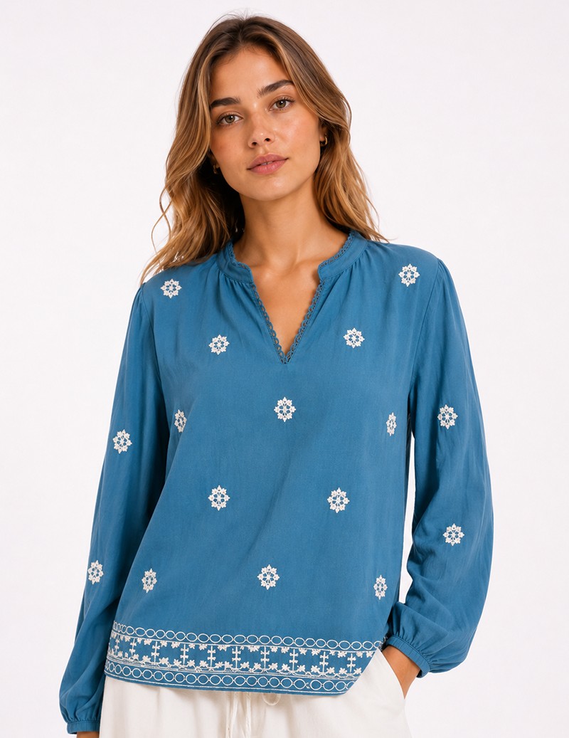 BLUSA BORDADA M/ LARGA