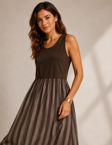 VESTIDO MANGA CAVA RISCAS