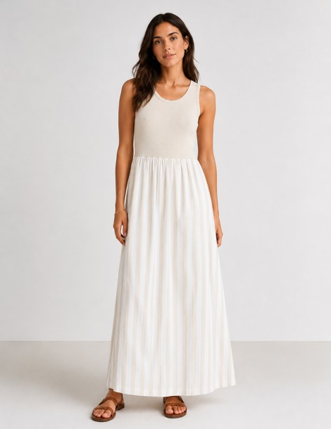 VESTIDO MANGA CAVA RISCAS