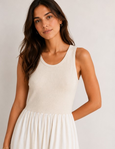 VESTIDO MANGA CAVA RISCAS