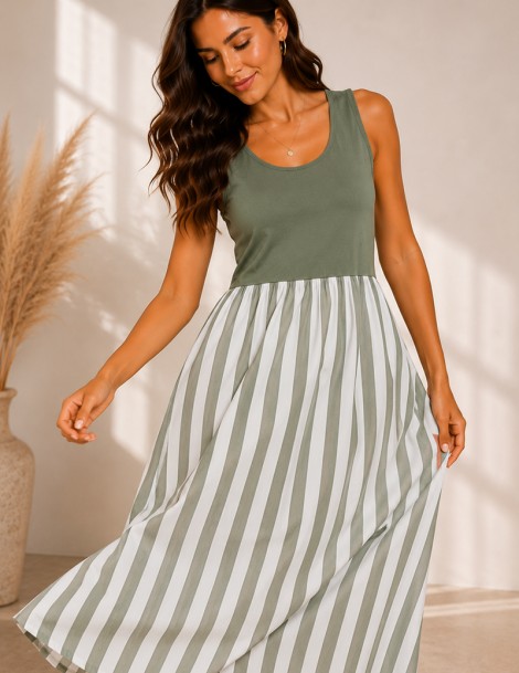 VESTIDO MANGA CAVA RISCAS