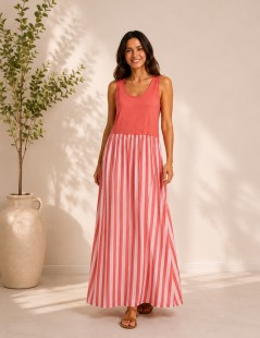 VESTIDO MANGA CAVA RISCAS