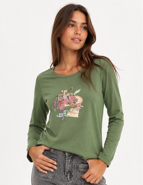 T-SHIRT M/COMPRIDA BORDADO CHAPEU